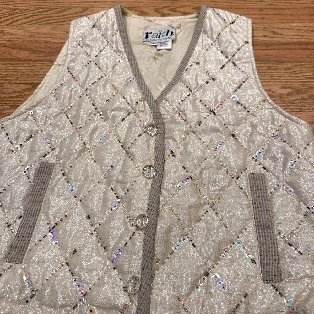 VTG Faith Celia Forrester Embellished Quilted Vest Y2K Art to Wear Size Small - Picture 5 of 7